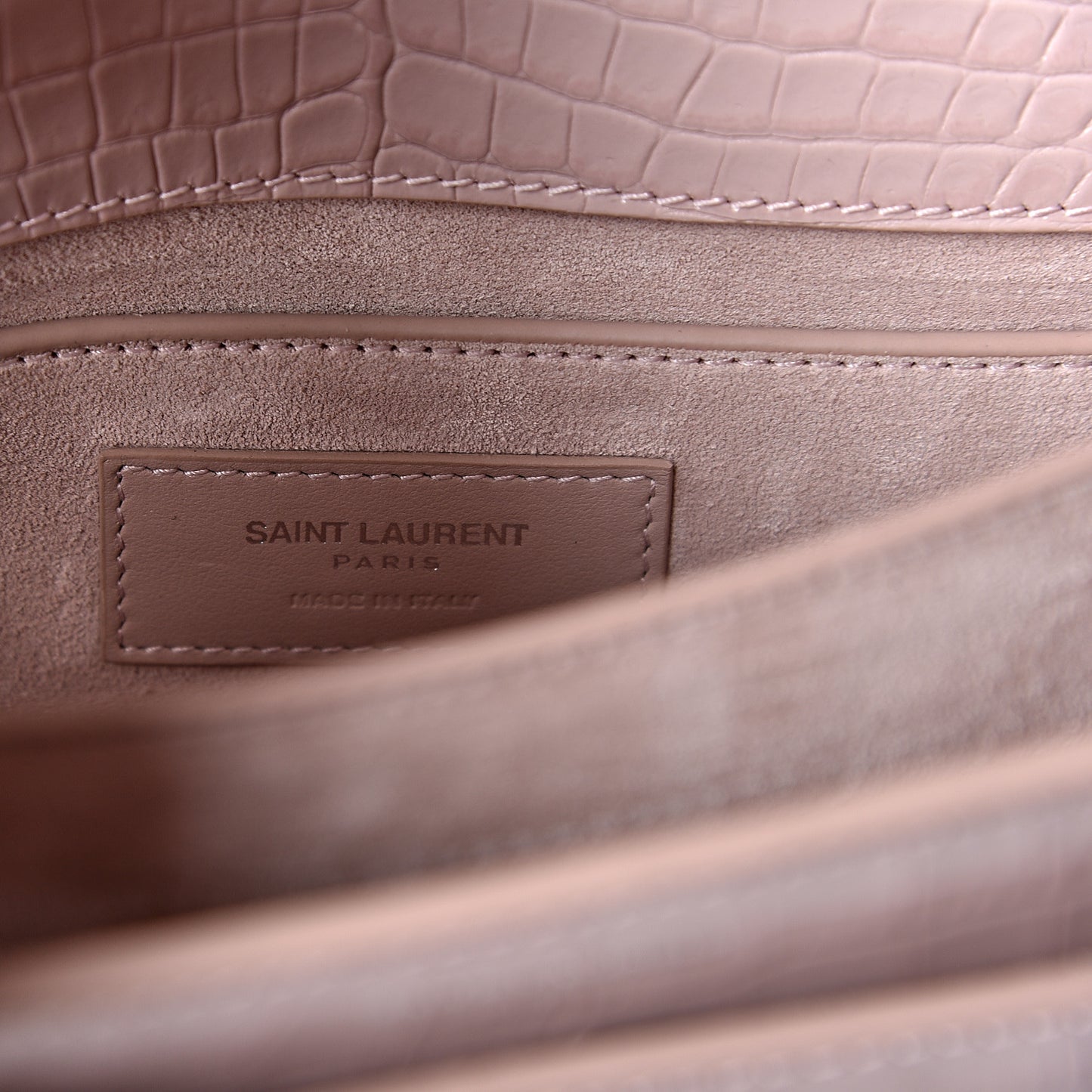 Calfskin Crocodile Embossed Medium Monogram Sunset Powder Pink