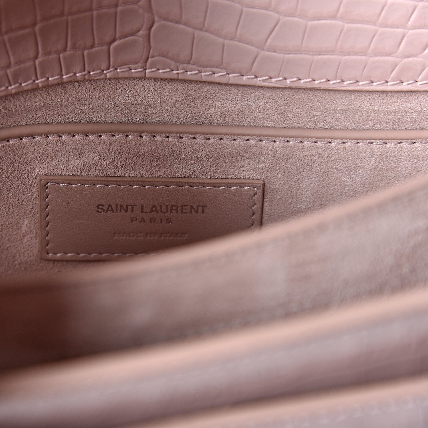 Saint Laurent Calfskin Crocodile Embossed Medium Monogram Sunset Powder Pink 6 of 9