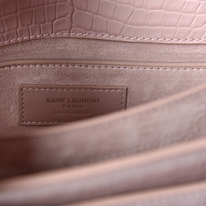 Saint Laurent Calfskin Crocodile Embossed Medium Monogram Sunset Powder Pink 6 of 9