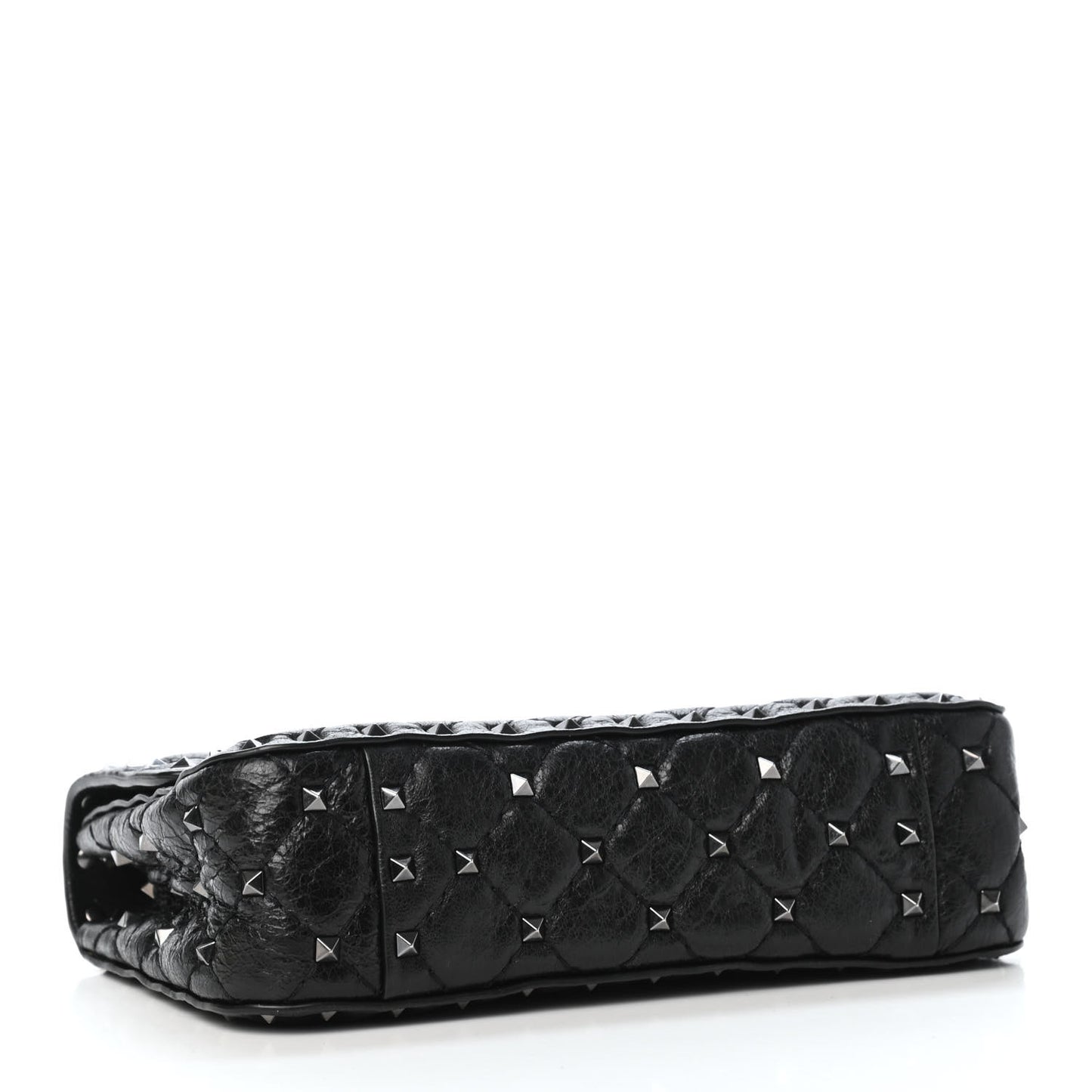 Craquele Nappa Small Rockstud Spike Shoulder Bag Black