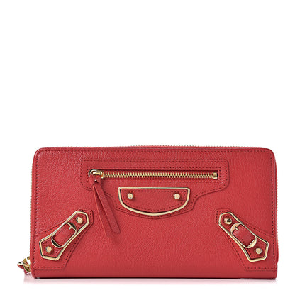 Balenciaga Chevre Gold Metallic Edge Hardware Zip Around Wallet Rouge Grenade 1 of 8
