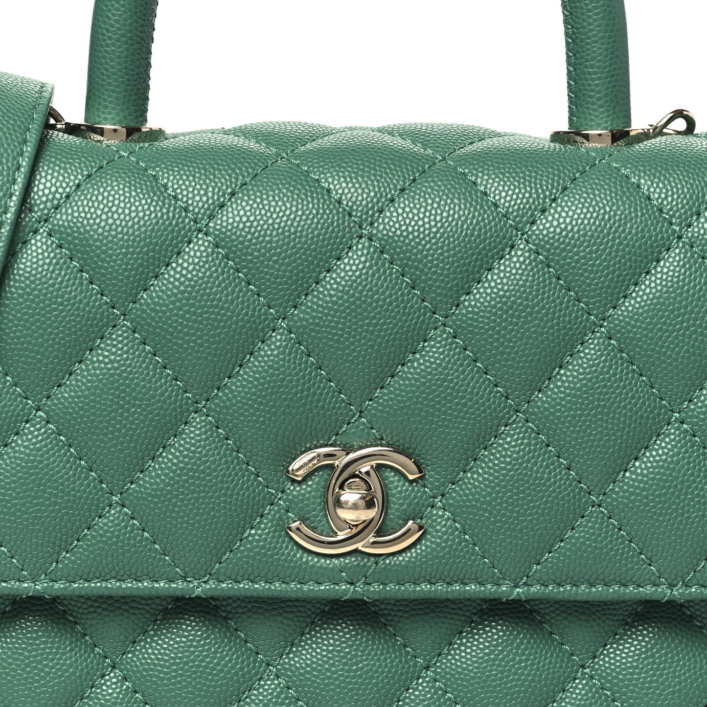 Caviar Quilted Mini Coco Handle Flap Green