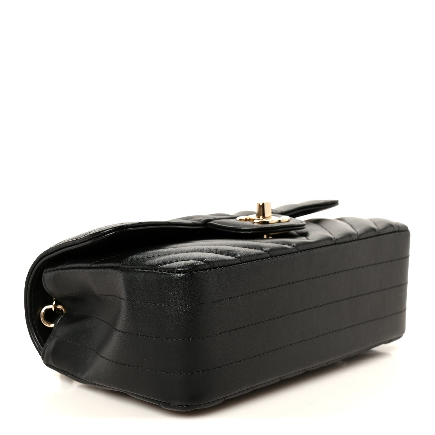 Lambskin Chevron Quilted Mini Rectangular Flap Black