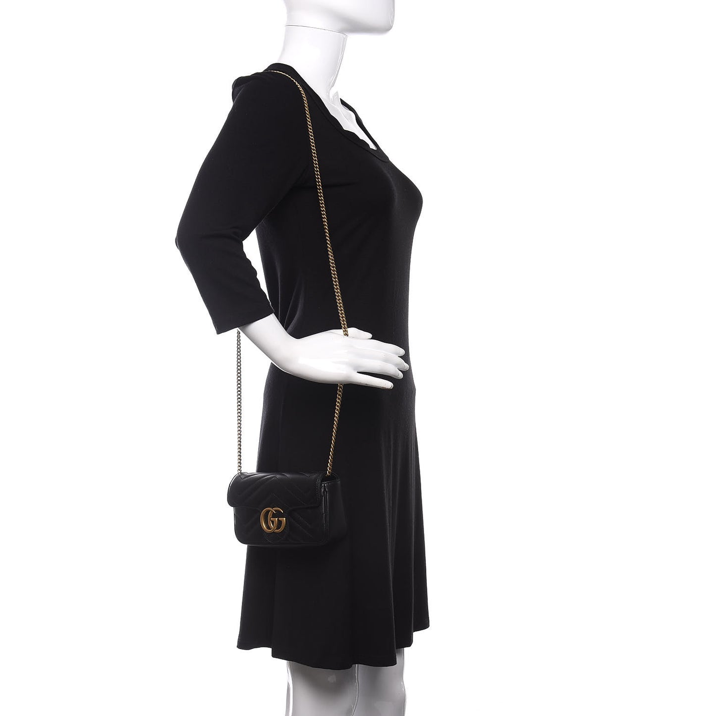 Calfskin Matelasse Super Mini GG Marmont Shoulder Bag Black