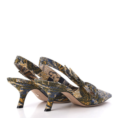 Christian Dior Toile De Jouy Sweet D Slingback Pumps 39 Blue Yellow 4 of 8