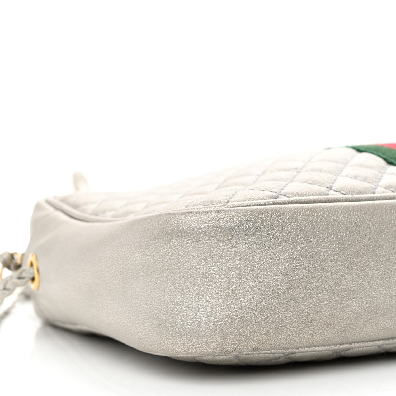 Gucci Laminated Nappa Web Trapuntata Small GG Shoulder Bag Argento 9 of 12