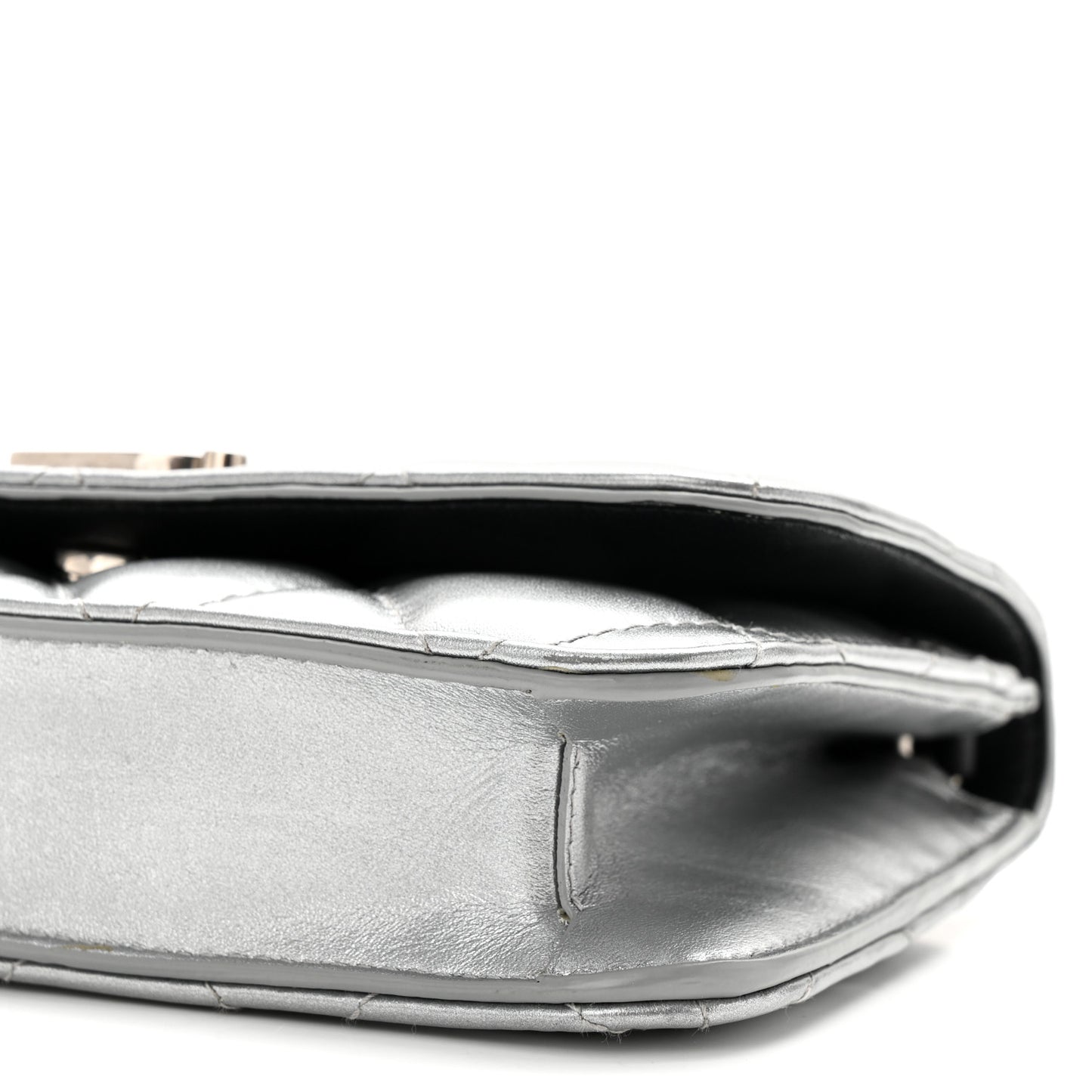 Metallic Calfskin Quilted Touch B Wallet On Chain Silver