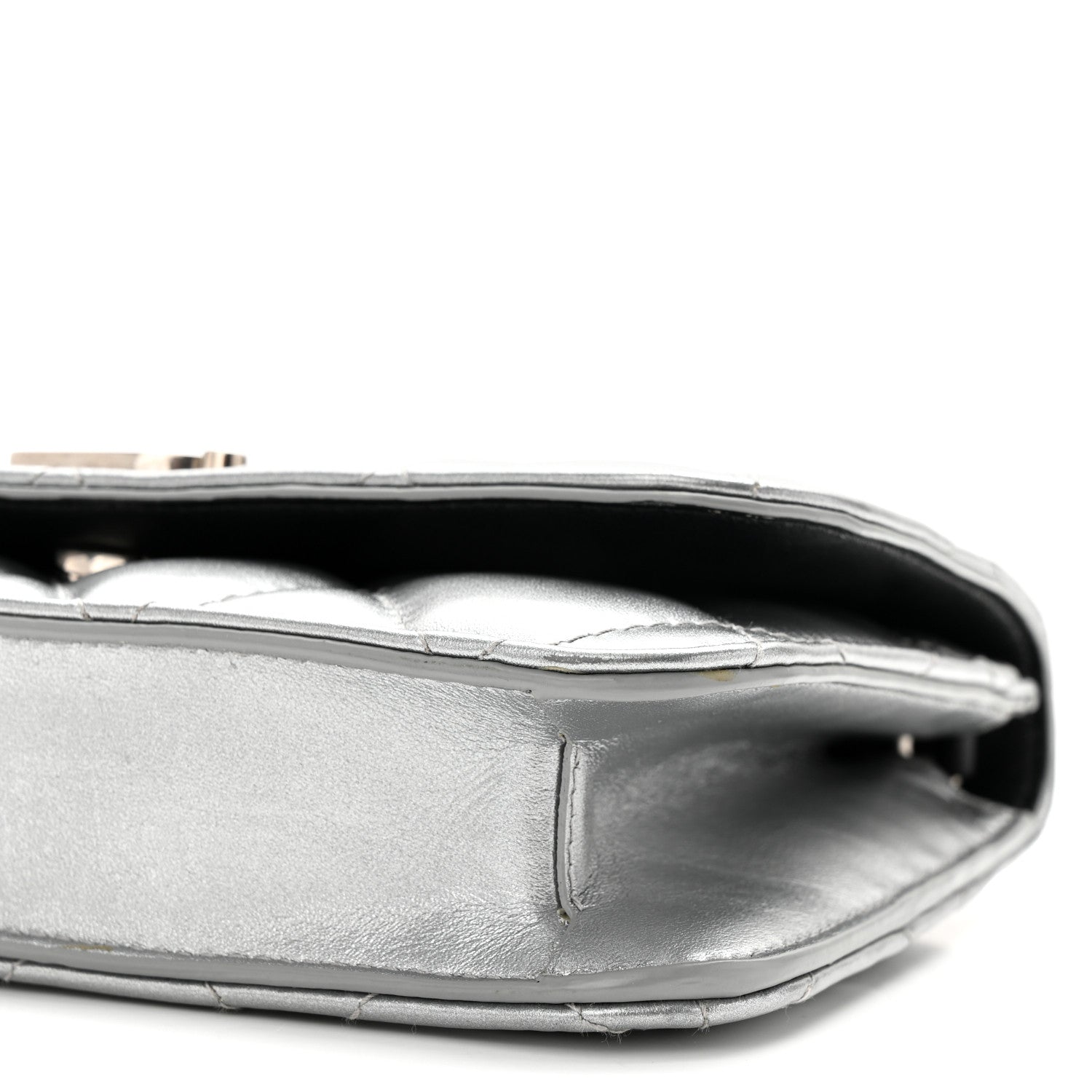 Balenciaga Metallic Calfskin Quilted Touch B Wallet On Chain Silver 9 of 9