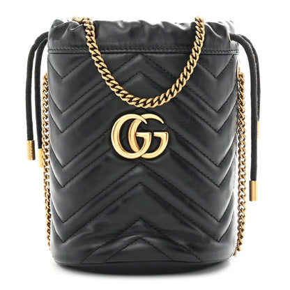 Gucci Calfskin Matelasse Mini GG Marmont 2.0 Bucket Bag Black 1 of 11