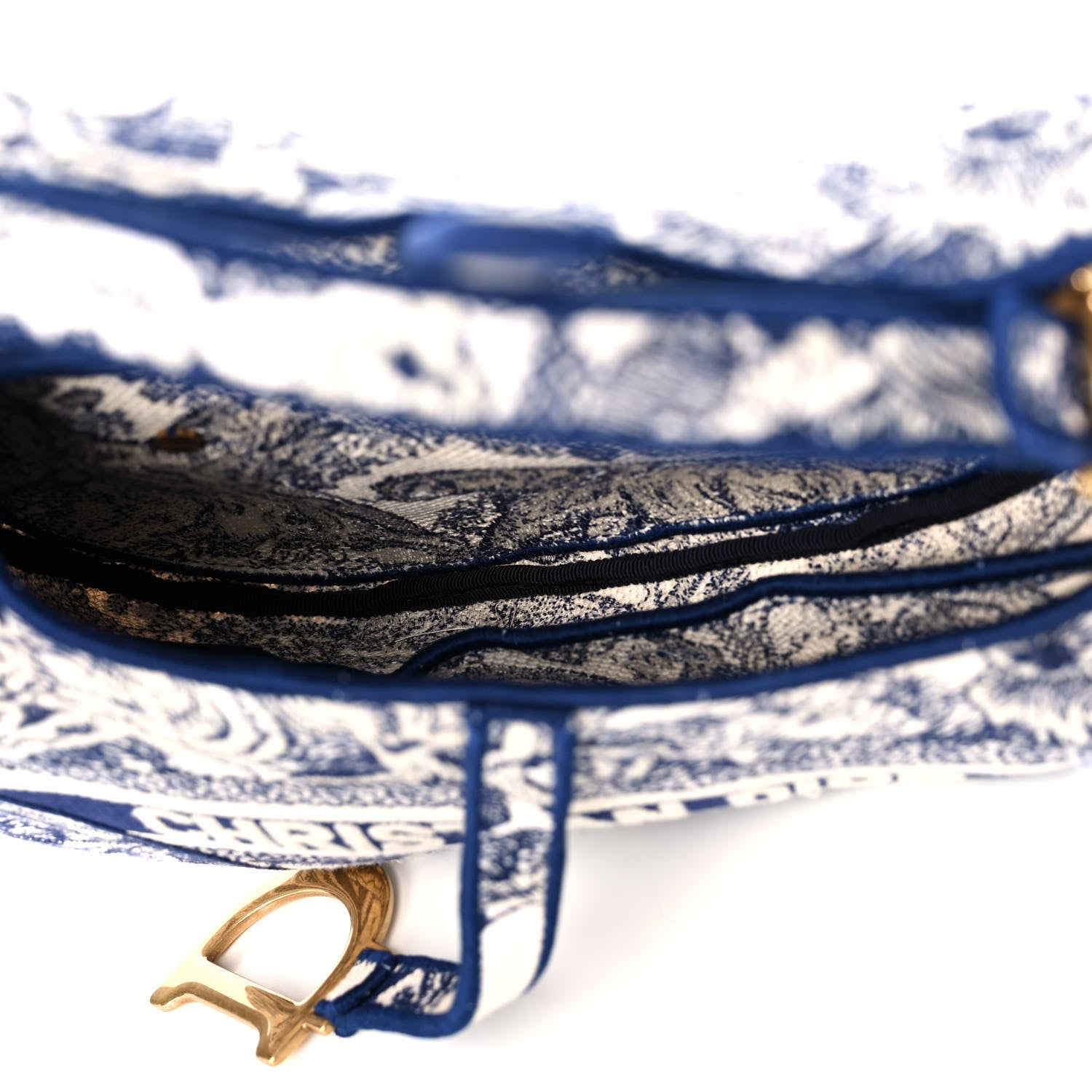 Christian Dior Canvas Embroidered Toile de Jouy Saddle Bag Blue 5 of 14