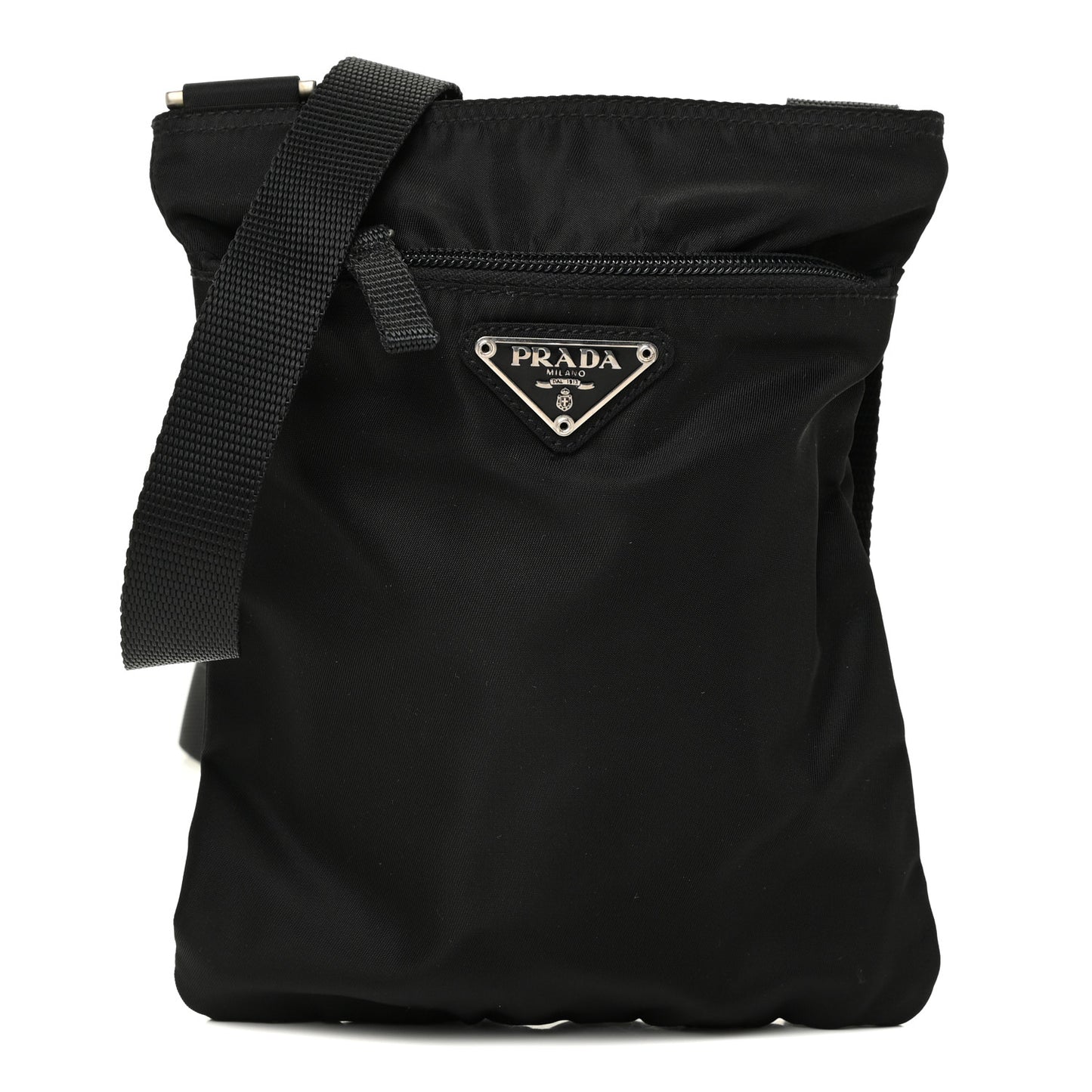 Nylon Small Flat Messenger Bag Black