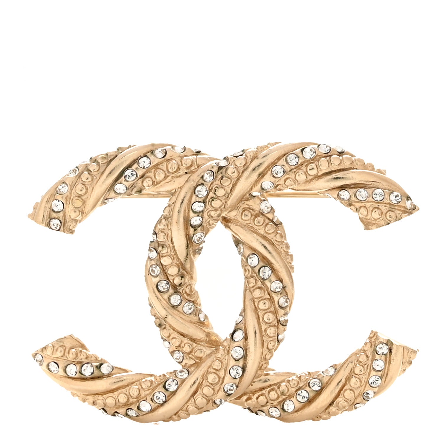 Chanel Crystal Twisted CC Brooch Light Gold 1 of 4