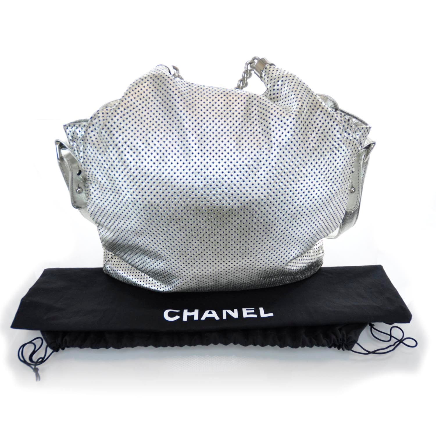 Chanel Metallic Glazed Calfskin Perforated Medium Rodeo Drive Tote Silver 3 of 11