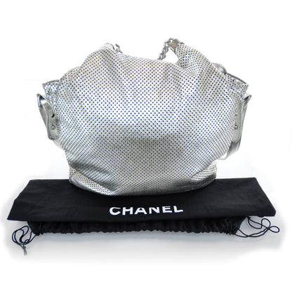 Chanel Metallic Glazed Calfskin Perforated Medium Rodeo Drive Tote Silver 3 of 11