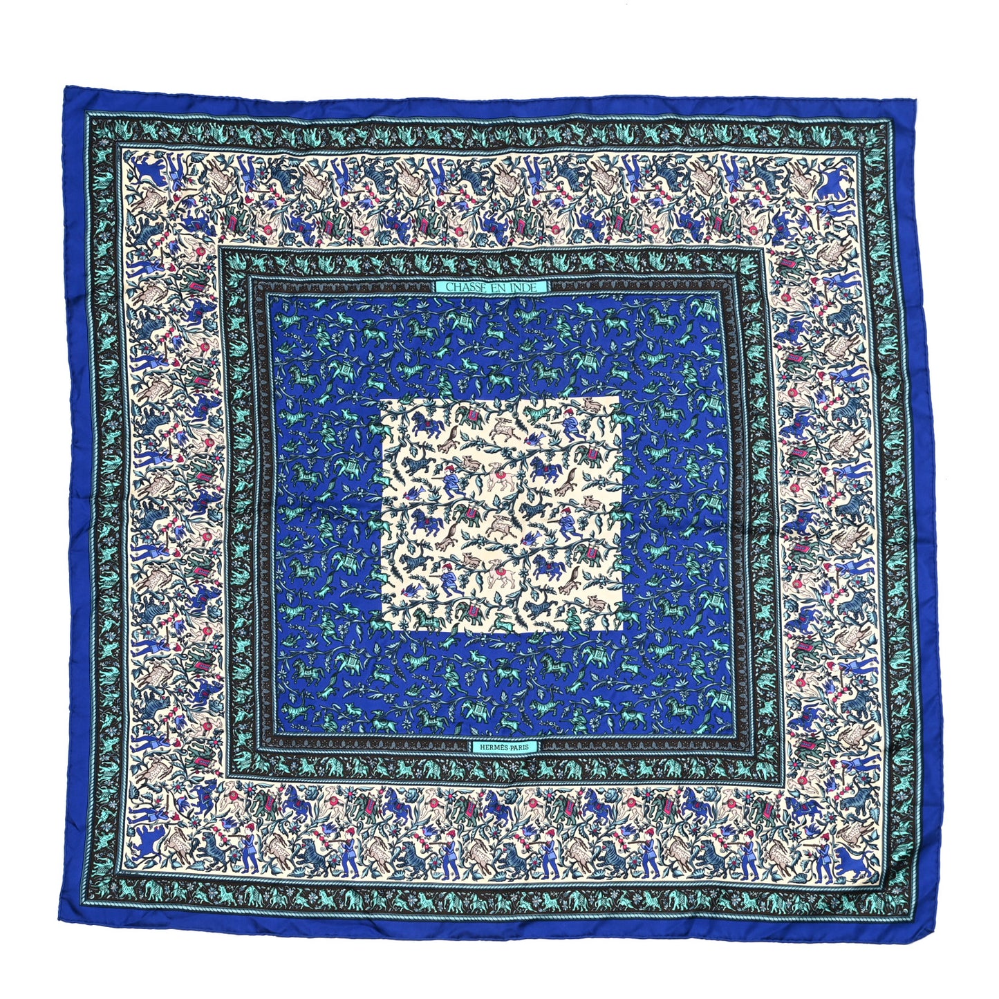 Silk Chasse En Inde Scarf 90 Gris Bleu dur Craie Aqua