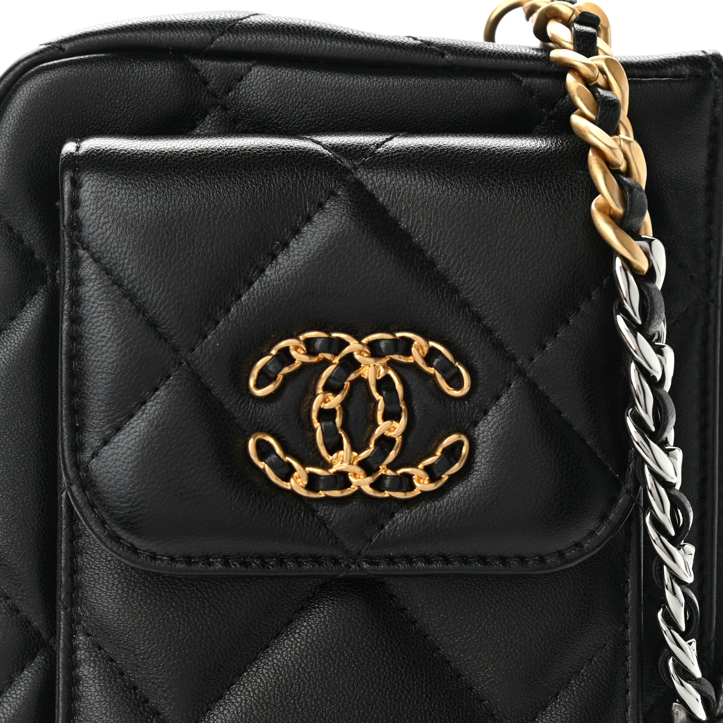 Lambskin Quilted Chanel 19 Pouch With Handle Black