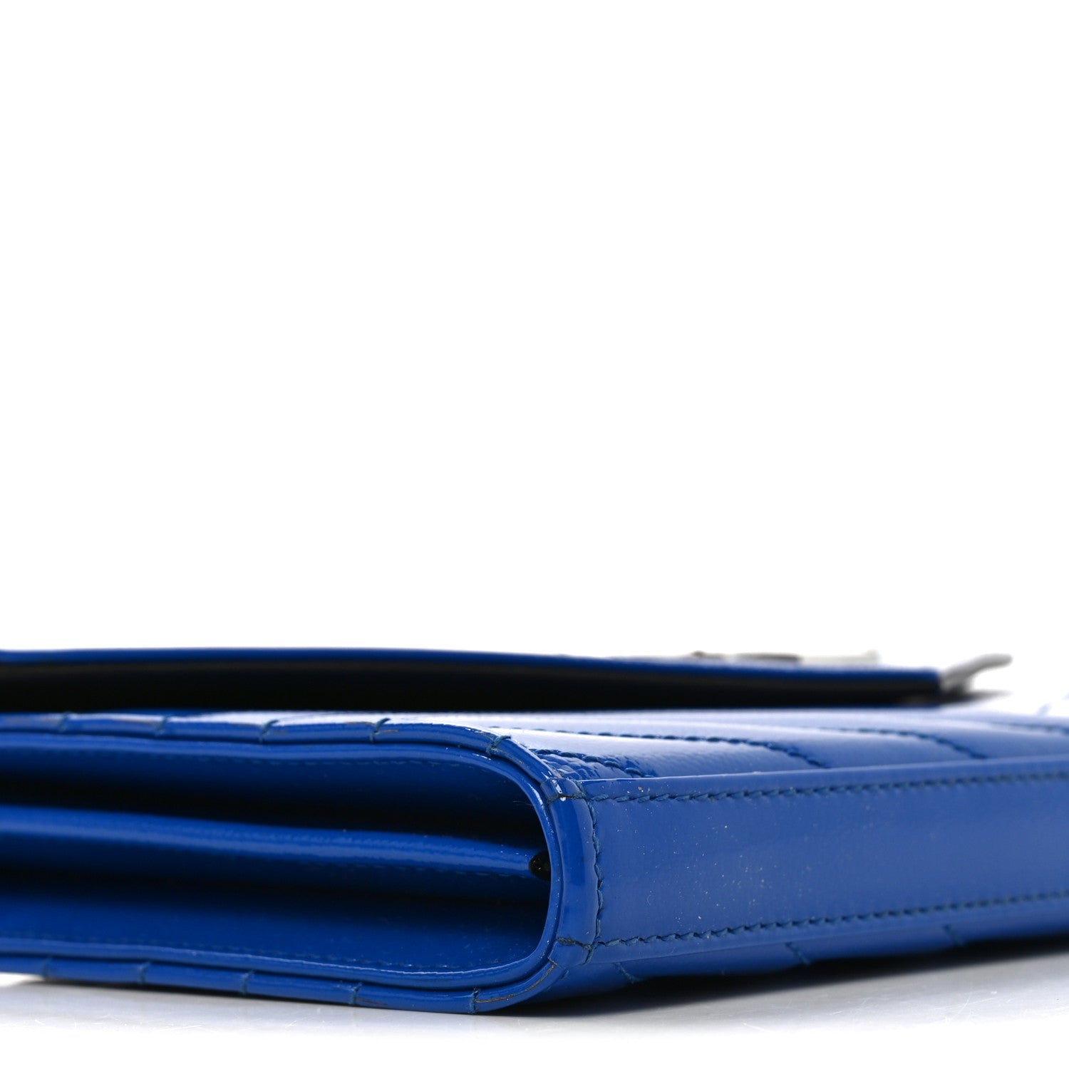 Saint Laurent Patent Grain De Poudre Matelasse Chevron Monogram Chain Wallet Blue Majorelle 9 of 11