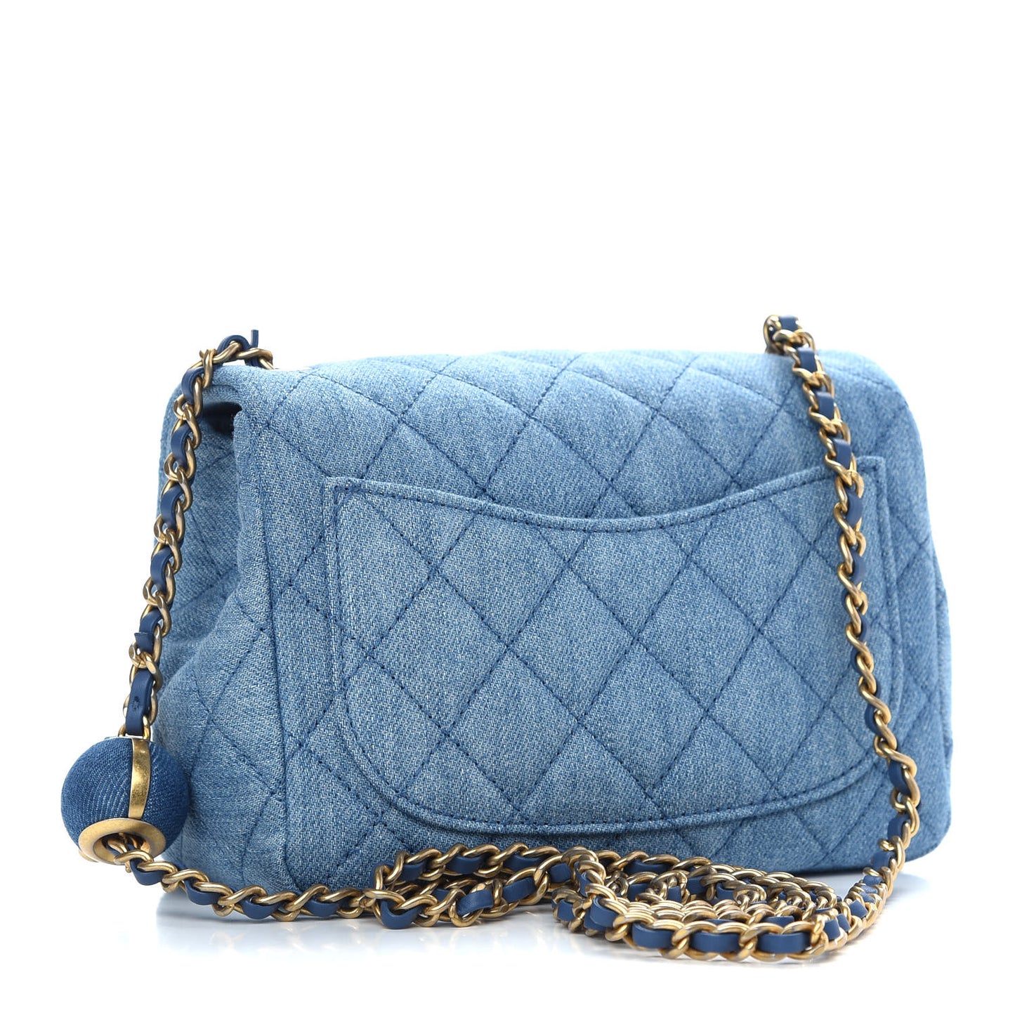 Denim Quilted Mini Pearl Crush Flap Blue