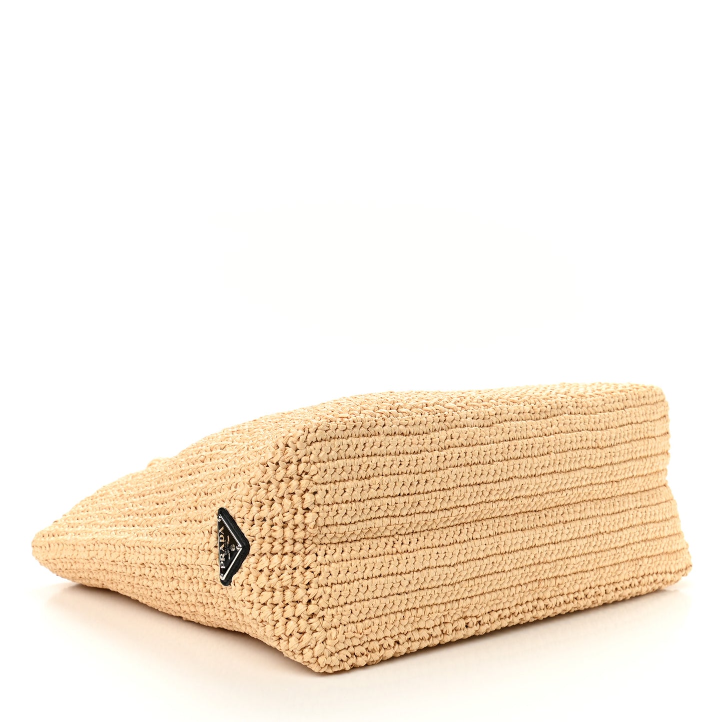 Yarn Raffia Effect Crochet Embroidered Logo Tote Naturale