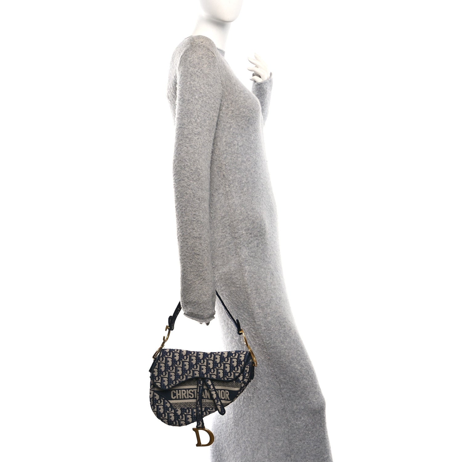 Christian Dior Oblique Embroidered Saddle Bag Blue 2 of 10