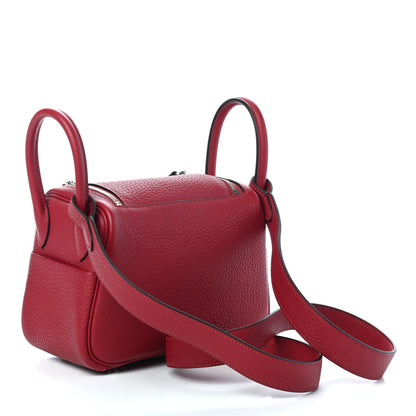 Hermes Taurillon Clemence Mini Lindy 20 Rouge Grenat 2 of 4