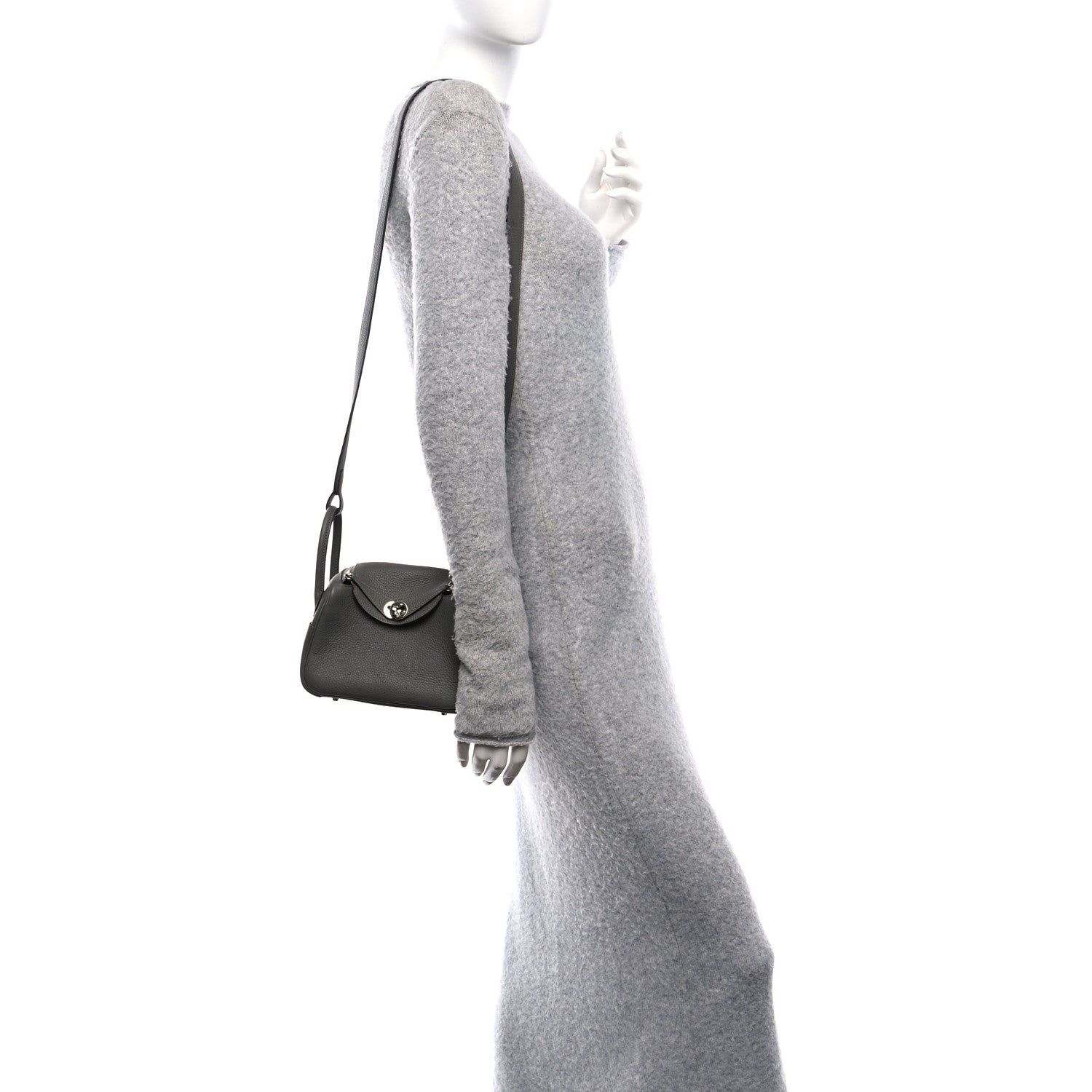 Hermes Taurillon Clemence Mini Lindy 20 Gris Meyer 3 of 12