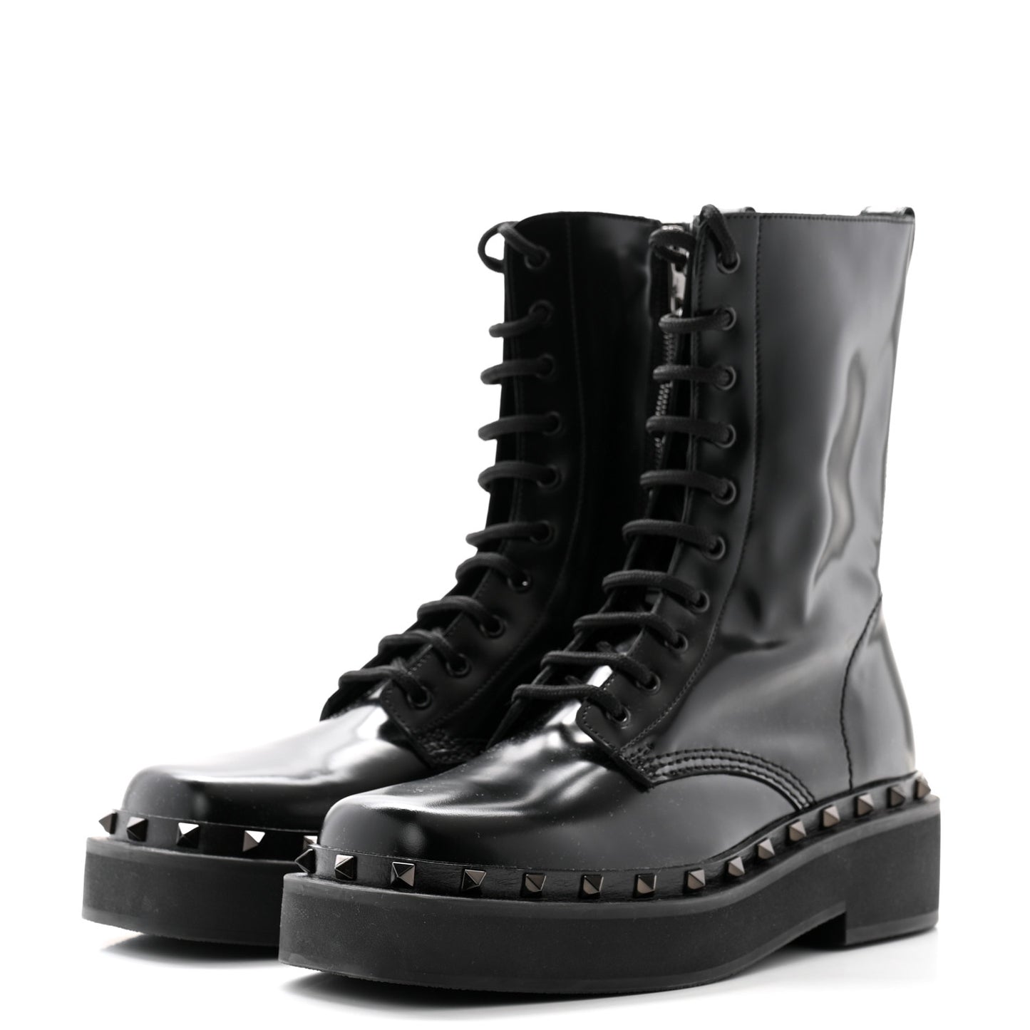 Calfskin Rockstud M-Way 50mm Combat Boots 40.5 Black