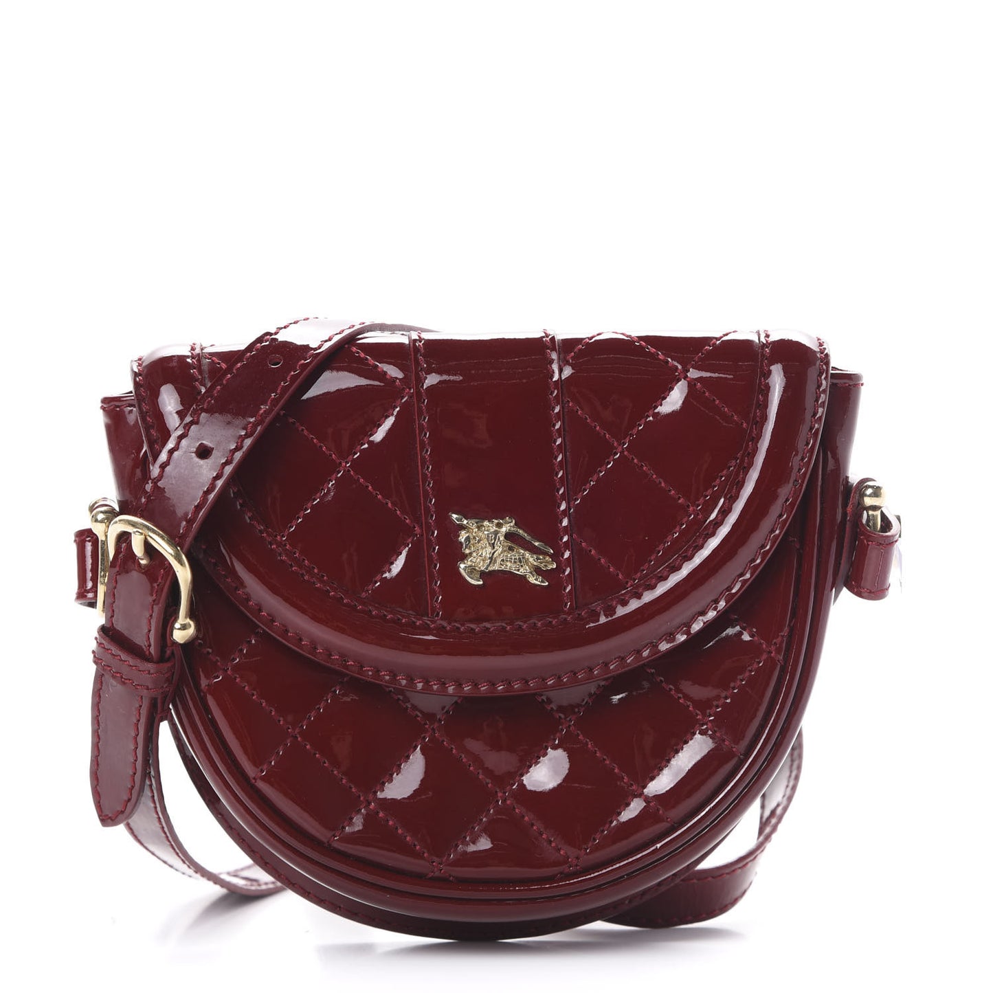 Patent Calfskin Quilted Mini Crossbody Bag Dark Red