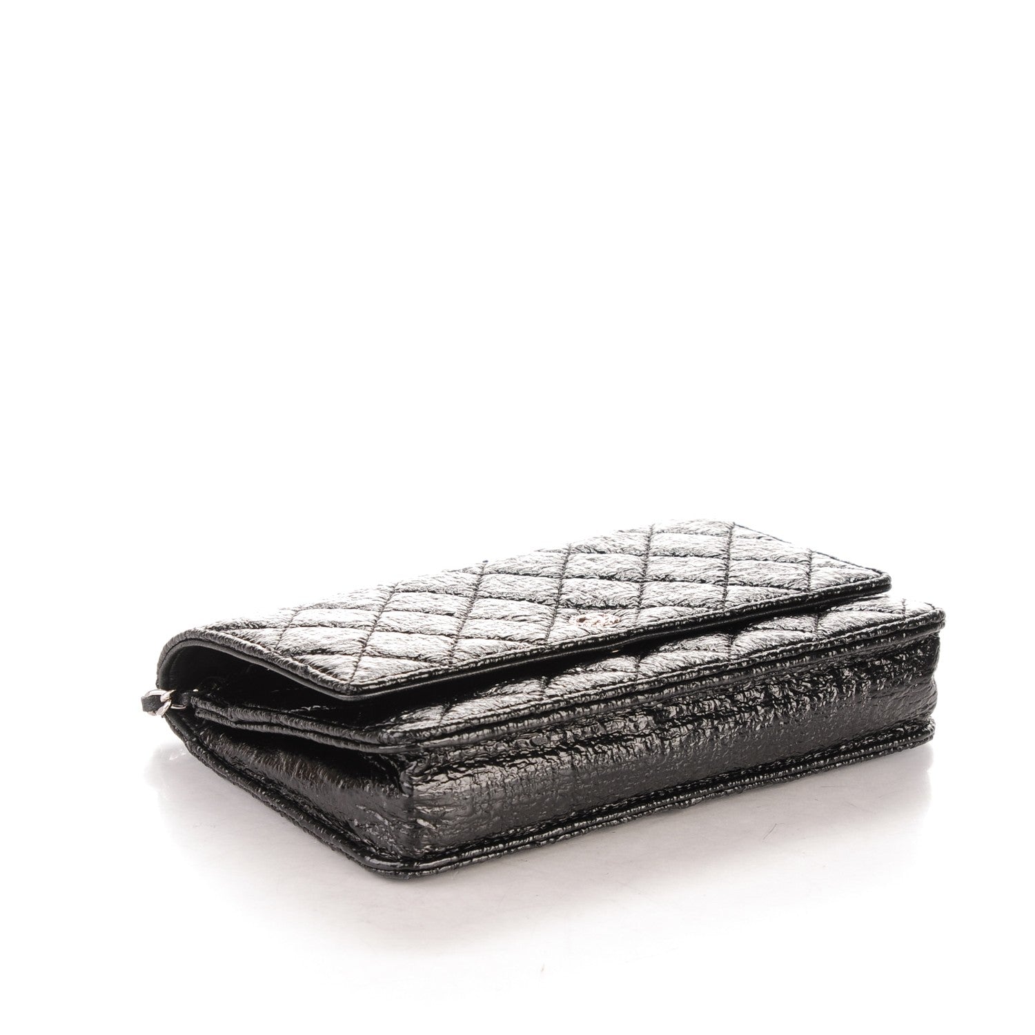 Chanel Distressed Patent Calfskin Quilted Wallet on Chain WOC Black 4 of 7