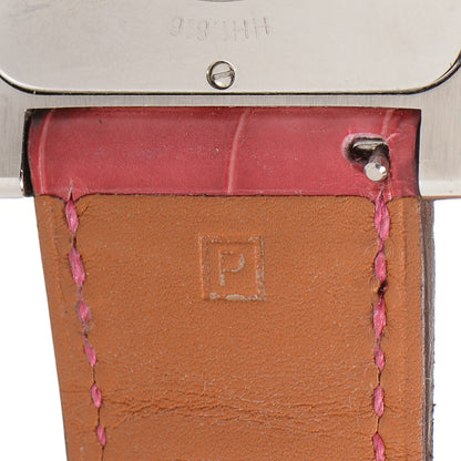Hermes Stainless Steel Alligator Diamond 30.5mm H Heure Hour Quartz Watch Framboise 5 of 8