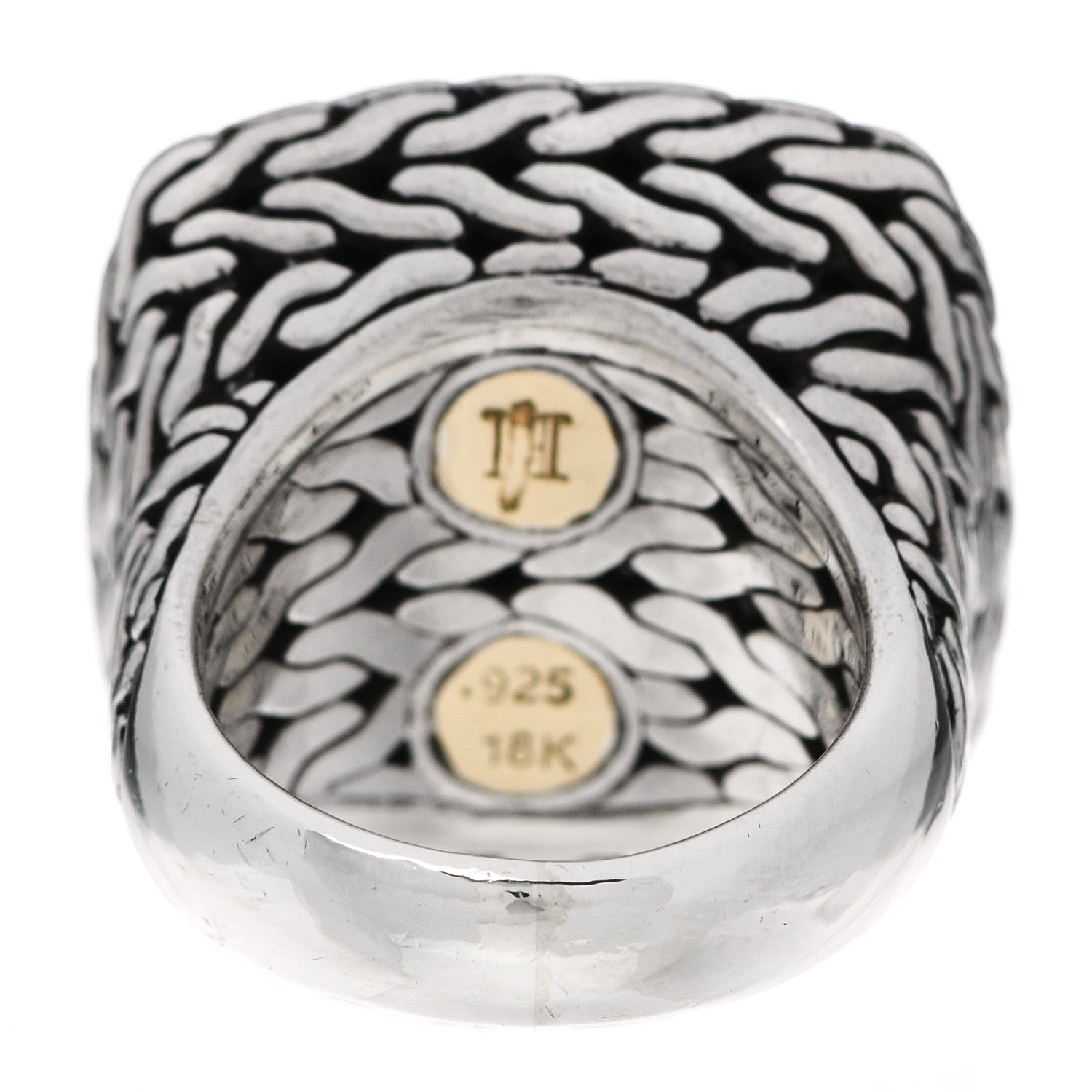 John Hardy Sterling Silver 18K Yellow Gold Diamond Classic Chain Square Ring 53 6.25 4 of 6