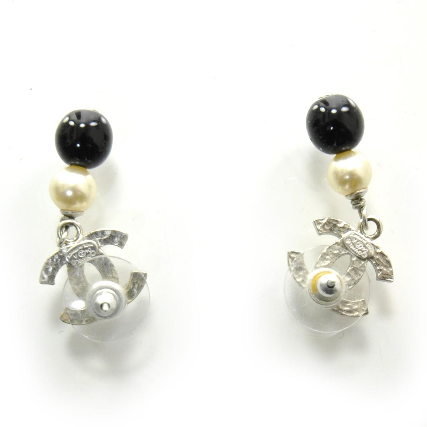 Pearl CC Dangle Earrings Black