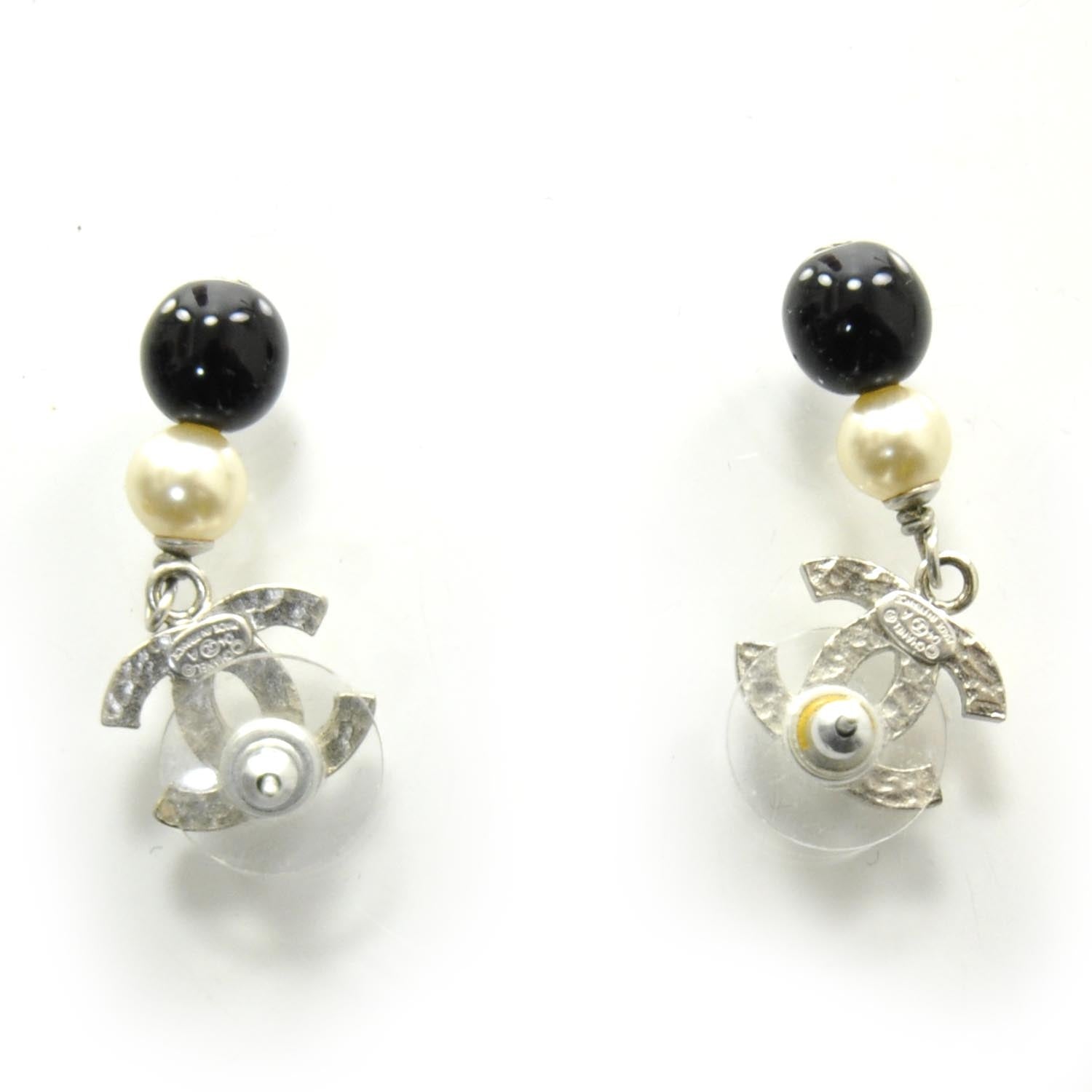 Chanel Pearl CC Dangle Earrings Black 4 of 5