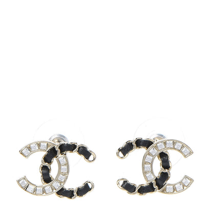Chanel Crystal Baguette Lambskin Chain CC Vintage Allure Stud Earrings Black Gold 1 of 5