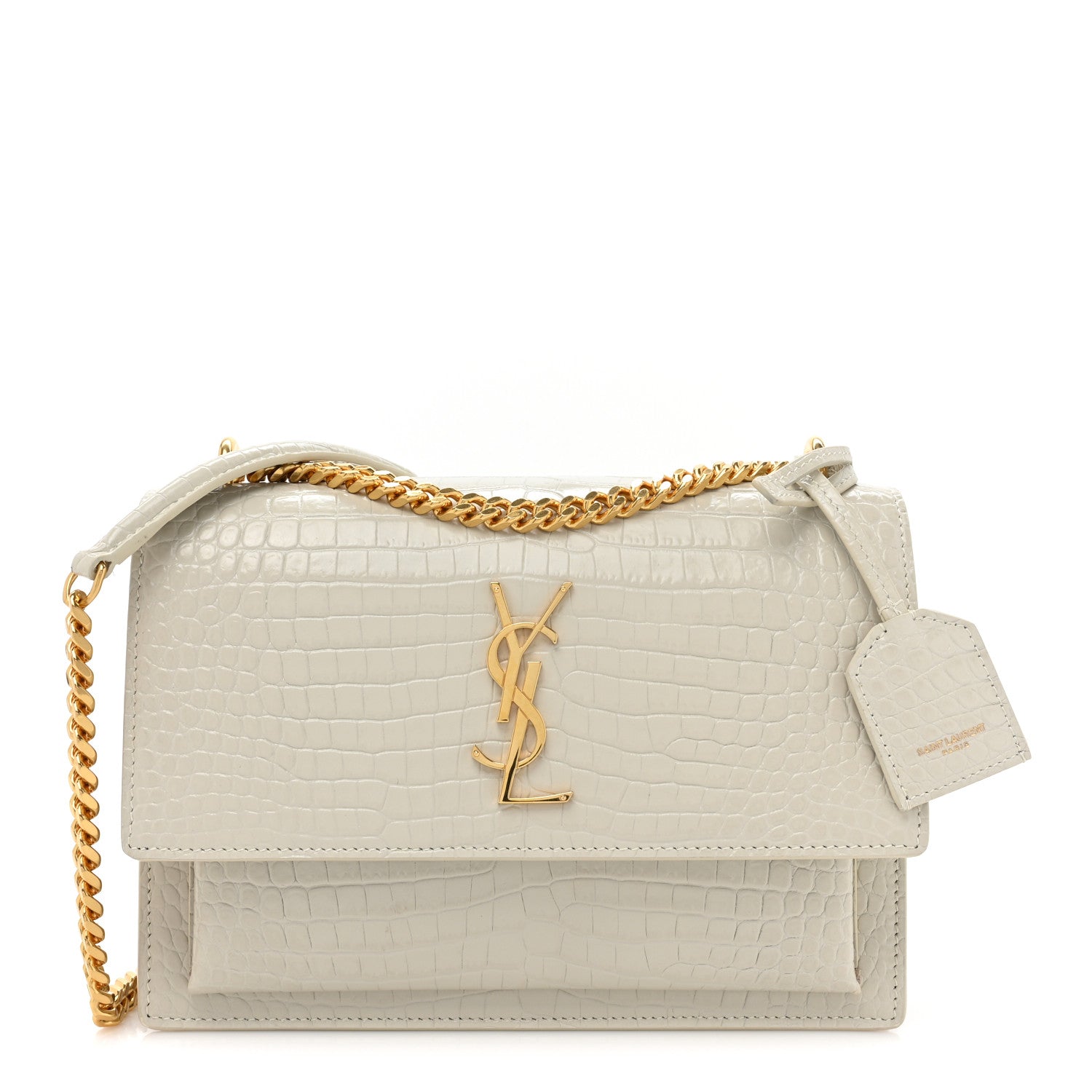 Saint Laurent Calfskin Crocodile Embossed Medium Monogram Sunset Blanc Vintage 1 of 13
