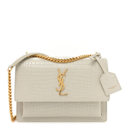 Saint Laurent Calfskin Crocodile Embossed Medium Monogram Sunset Blanc Vintage 1 of 13