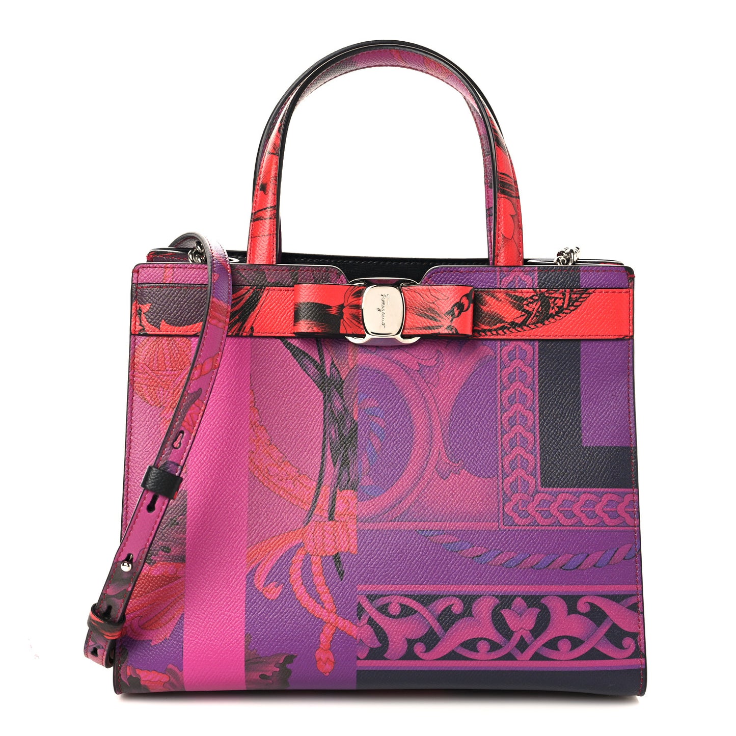 Printed Calfskin Vara Bow Top Handle Tote Multicolor