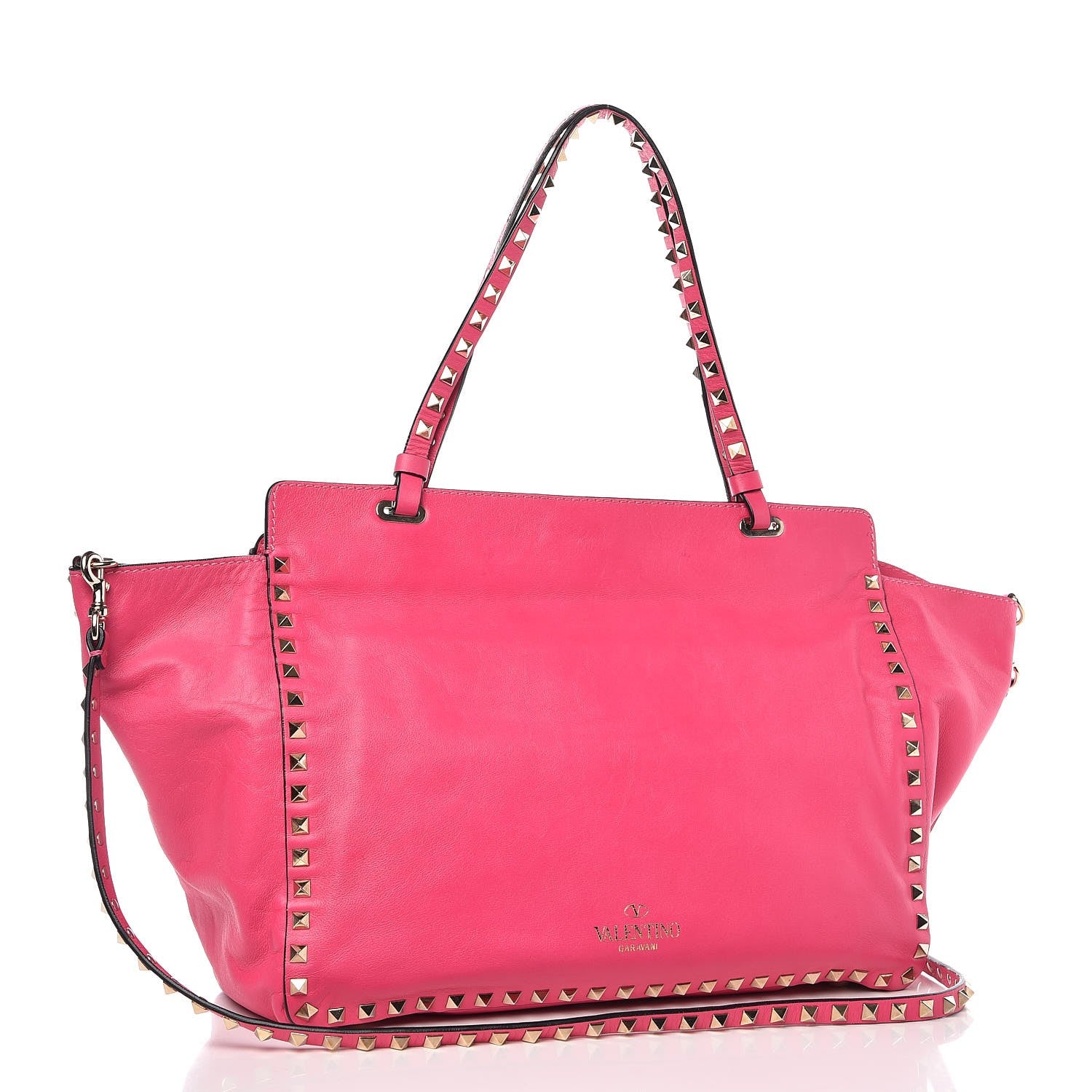 Valentino Garavani Vitello Medium Rockstud Tote Fuxia Fluo 4 of 10