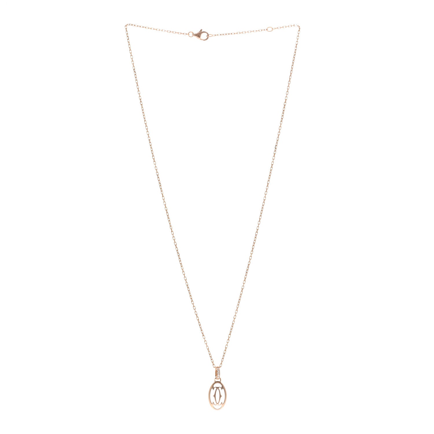 Cartier 18K Pink Gold Diamond Logo Pendant Necklace 3 of 5