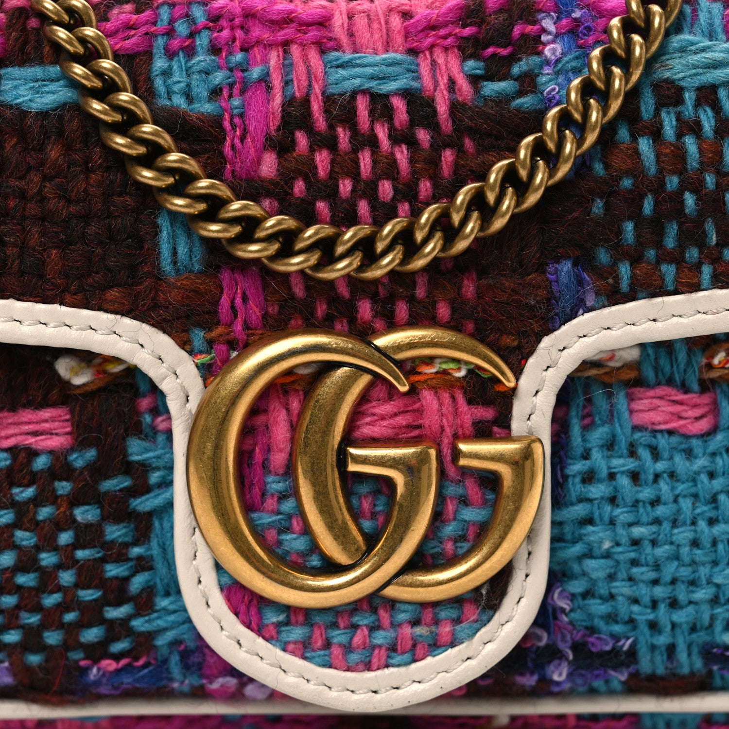 Gucci Tweed Calfskin Spicy Check Super Mini GG Marmont Shoulder Bag Pink Multicolor Mystic White 12 of 12