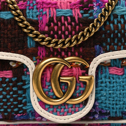 Gucci Tweed Calfskin Spicy Check Super Mini GG Marmont Shoulder Bag Pink Multicolor Mystic White 12 of 12