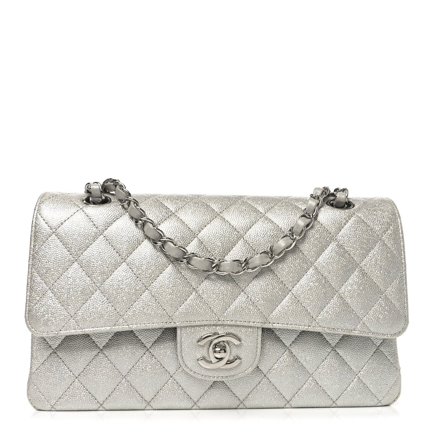 Chanel Glittered Metallic Caviar Quilted Medium Double Flap Silver 1 of 10