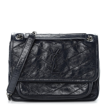 Saint Laurent Crinkled Calfskin Matelasse Monogram Baby Niki Chain Satchel Navy 1 of 11