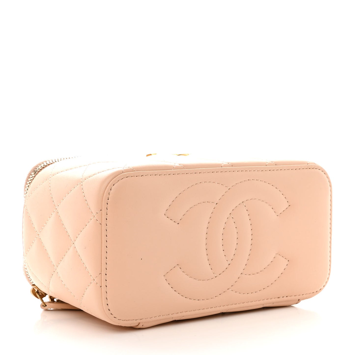 Lambskin Quilted Sweet Camellia Small Vanity Case With Chain Pink
