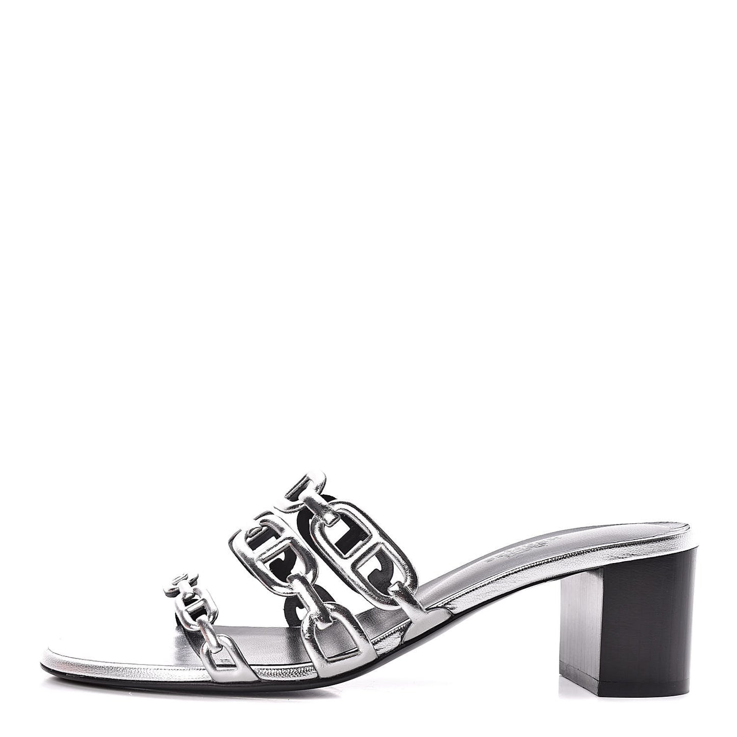 Metallic Calfskin Tandem Sandals 38 Gris Argente