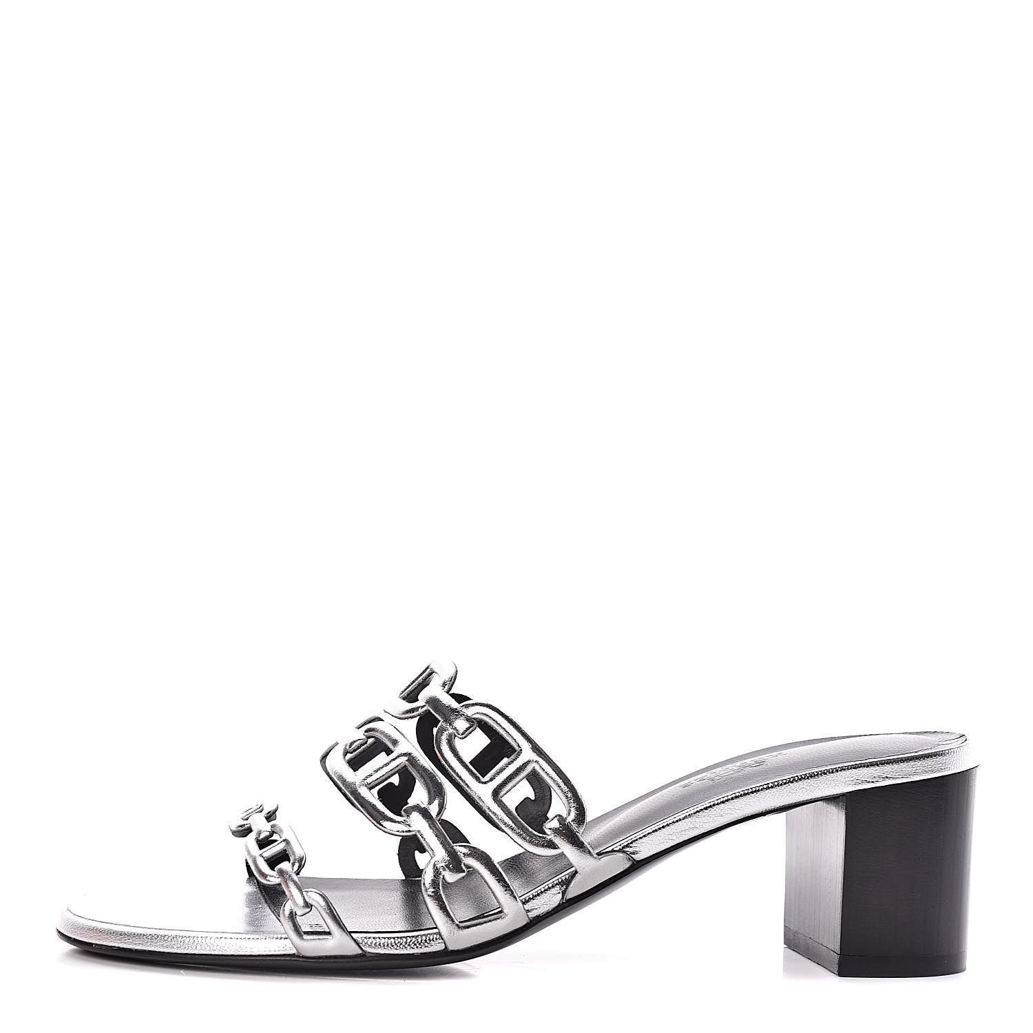 Hermes Metallic Calfskin Tandem Sandals 38 Gris Argente 1 of 8