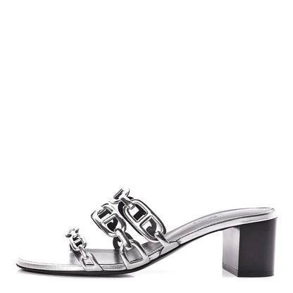 Hermes Metallic Calfskin Tandem Sandals 38 Gris Argente 1 of 8