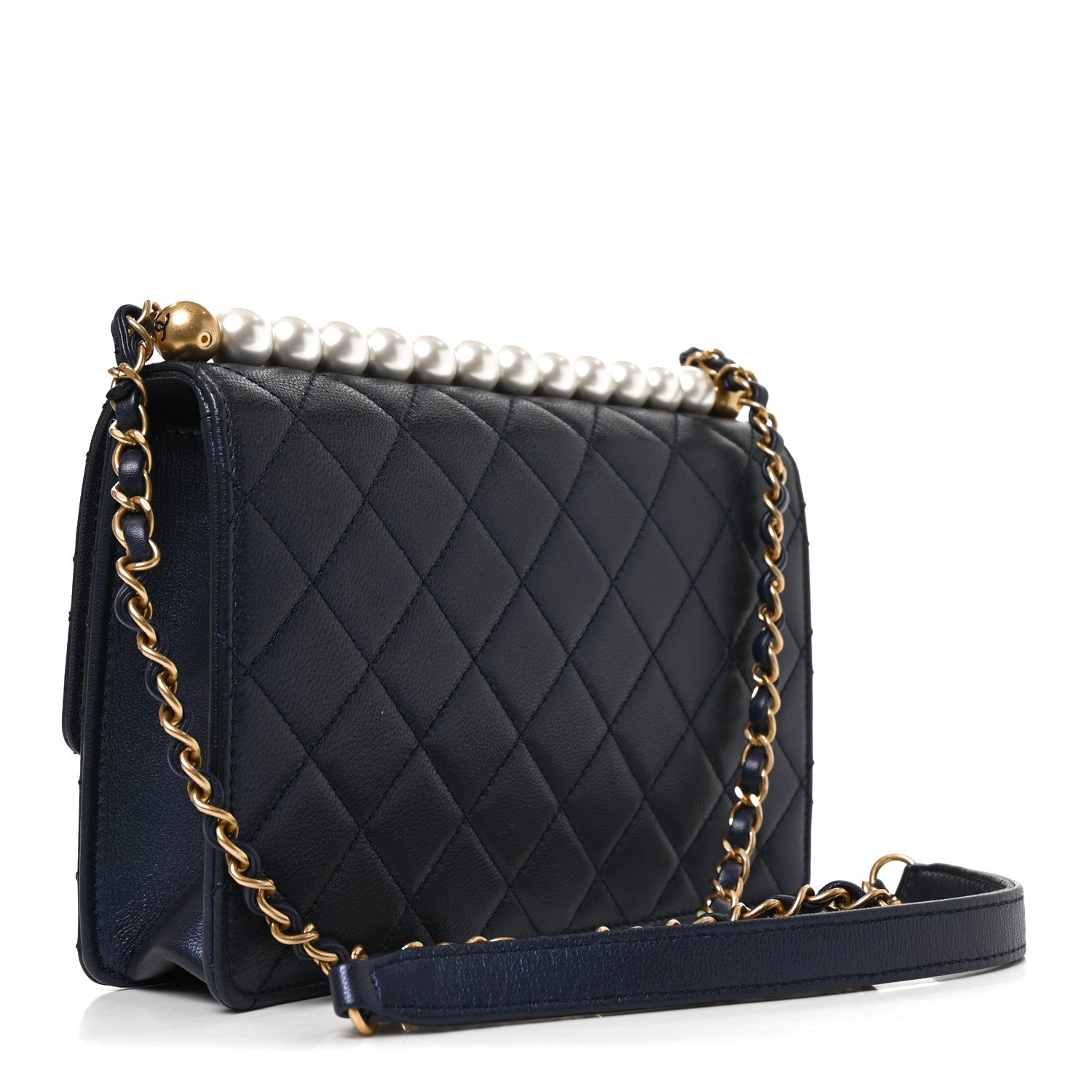 Chanel Iridescent Lambskin Quilted Small Chic Pearls Flap Navy Blue 3 of 10