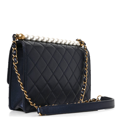 Chanel Iridescent Lambskin Quilted Small Chic Pearls Flap Navy Blue 3 of 10