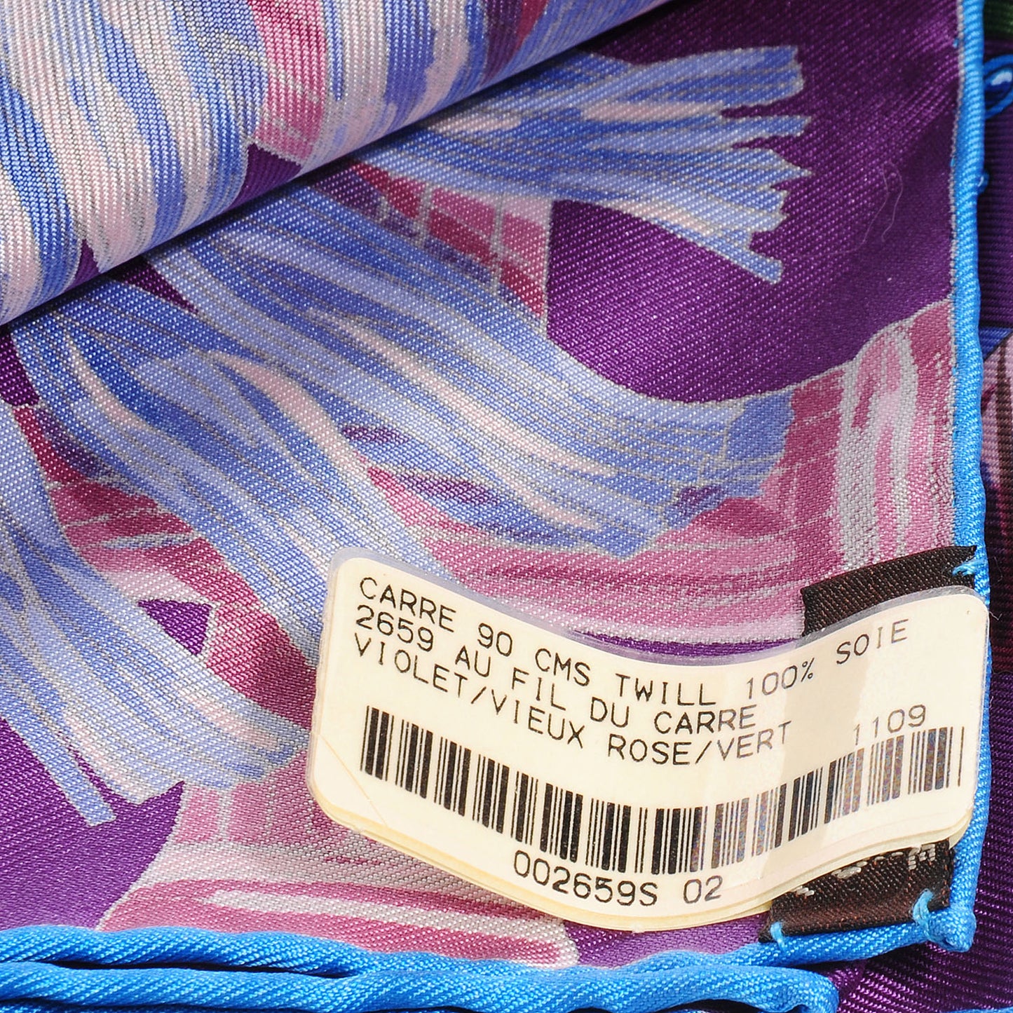 Silk Au Fil Du Carre Scarf 90 Violet Vieux Rose Vert